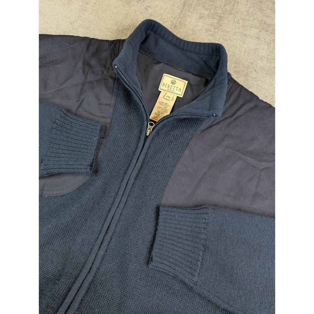 Beretta Jacket Mens XXL Navy Wool Full Zip Shooting Sweater Cardigan Heavyweight